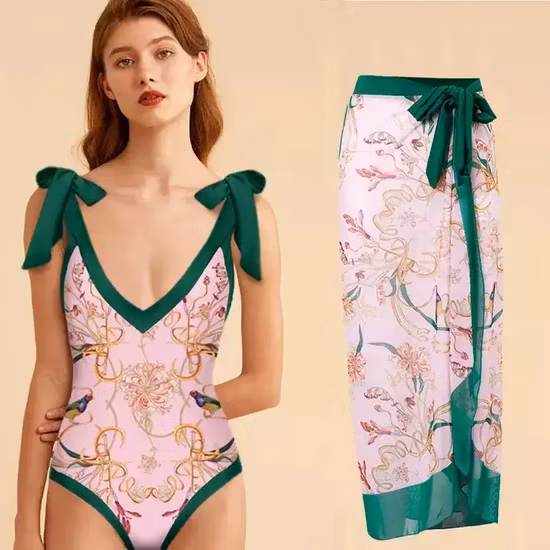 Huilin fábrica fabricação de manga longa pura malha bodysuit beachwear com colorido impresso roupa de banho feminina maiôs de uma peça